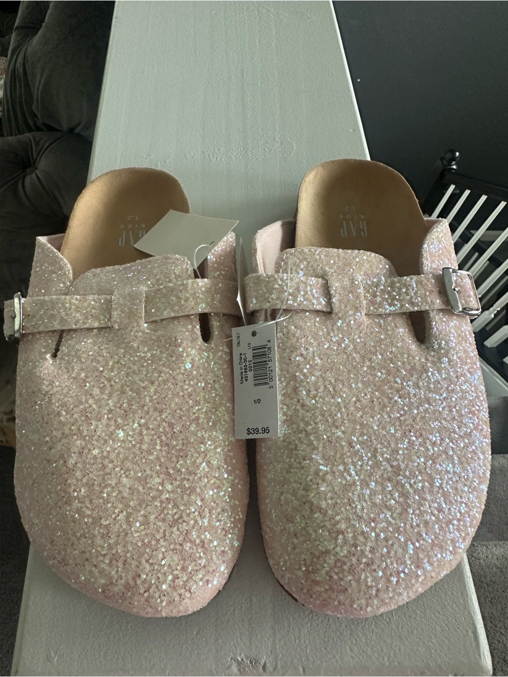 GAP Pink Glitter Slip-On Buckle Clogs